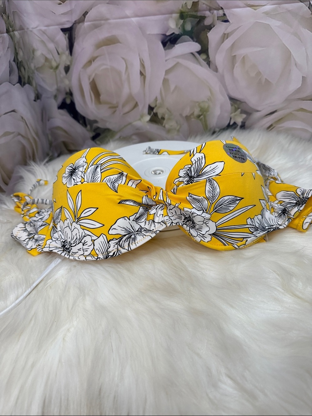 Yellow Floral Push-Up Bikini Top